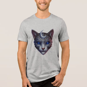 En Tri-matière T-Shirt Chat Ornemental Mystique avec Croissant de