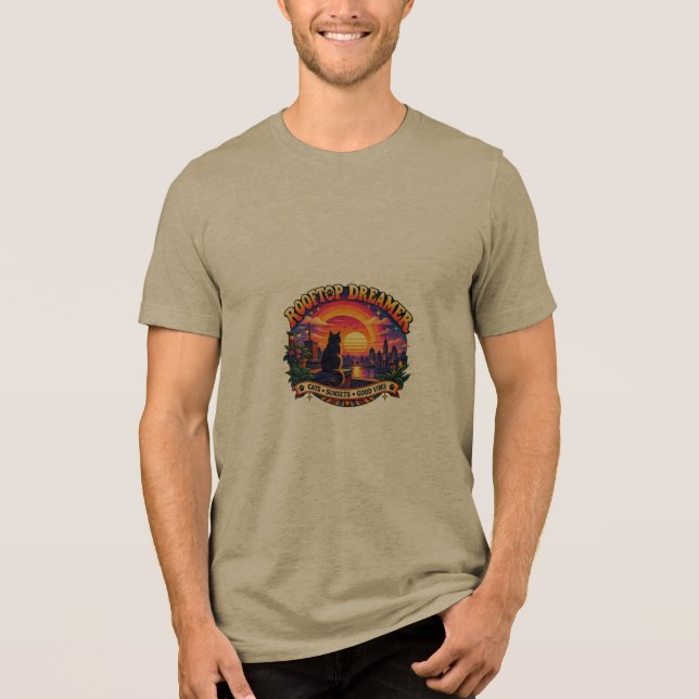 En Tri-matière T-Shirt Chat Rêveur sur un Toit | (Recto)