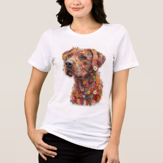 En Tri-matière T-Shirt Chien Floral | Design Élégant de Chien aux
