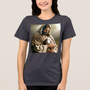  EN TRI-MATIÈRE T-SHIRT CHRÉTIEN JÉSUS ET AGNEAU