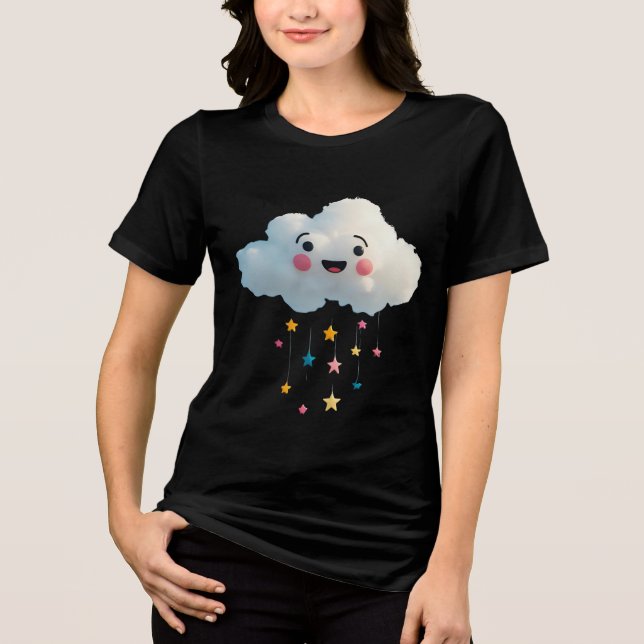 En Tri-matière T-shirt Cloud souriant Kawaii - Mignonne pluie nua (Recto)