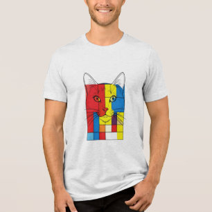 En Tri-matière T-shirt Coloré d'Art de Chat Abstrait   Géométr