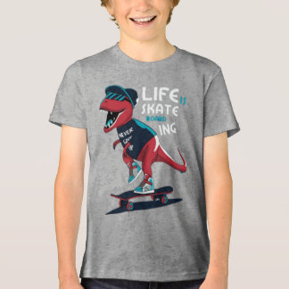 En Tri-matière T-Shirt Cool T-Rex Dinosaure Planche à Roulettes E