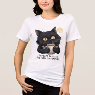 En Tri-matière T-shirt de café avec un chat noir drôle – Trop tar