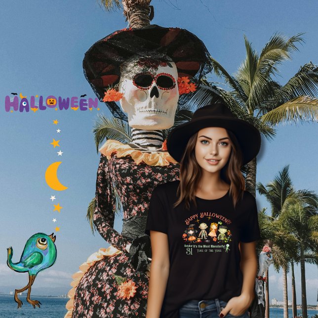 En Tri-matière T-shirt de la fête des monstres d'Halloween (Cute Halloween Monsters Party T-Shirt Tri-Blend Shirt)