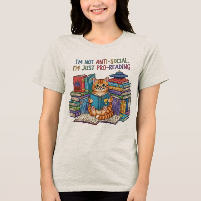 En Tri-matière T-shirt de lecture de chats amusant - cadeau Amour (Recto)