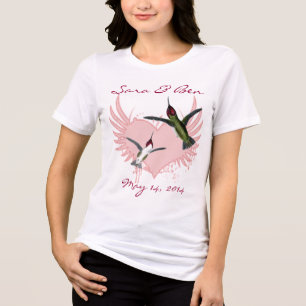 En Tri-matière T-shirt de mariée Humming Birds & Grunge Heart