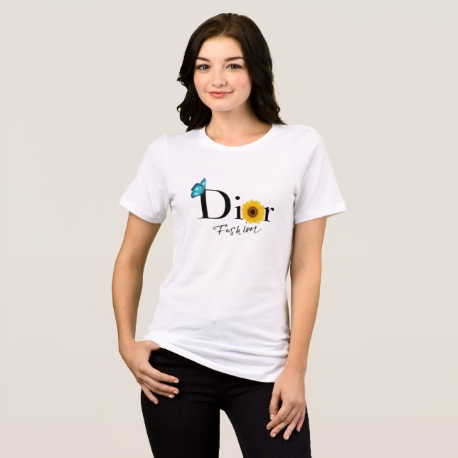 En Tri-matière T-shirt de mode Dior avec papillon et tournesol (Recto plein)