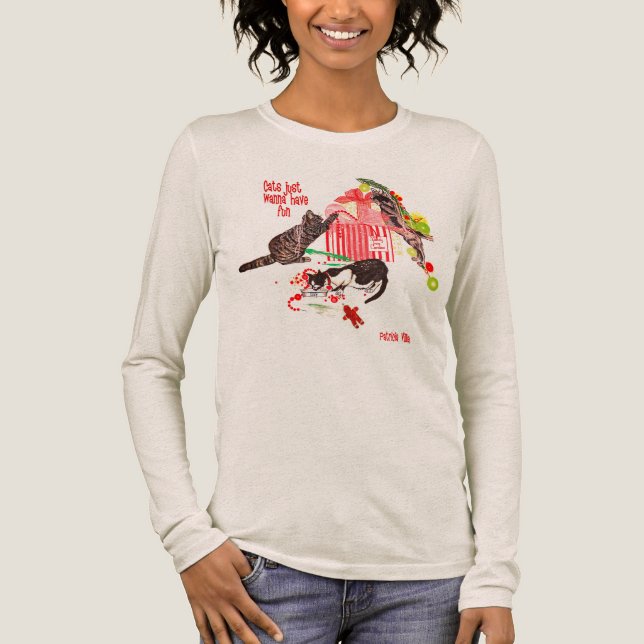 En Tri-matière T-shirt de Noël Chats Veulent S'amuser Art  (Recto)