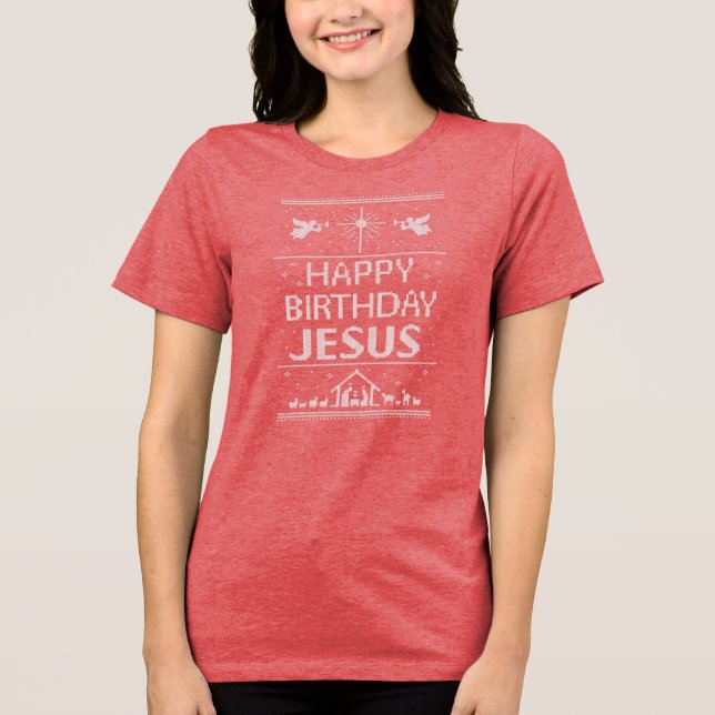 En Tri-matière T-shirt de Noël Joyeux Anniversaire Jésus-Christ (Recto)