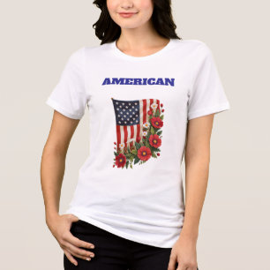 En Tri-matière T-Shirt-Drapeau Américain Floral T-Shirt pour Femm