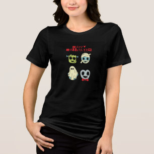 En Tri-matière T-shirt fantômes mignons d'Halloween - Kawaii effr