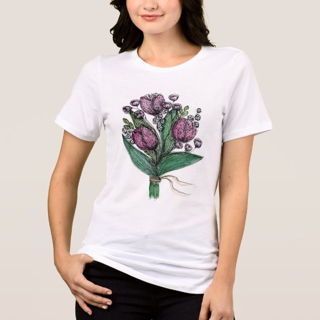 En Tri-matière t-shirt féminin mignon avec imprimé (Recto)