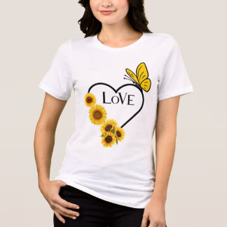 En Tri-matière T-shirt femme esthétique papillon cœur amour tourn