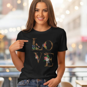 En Tri-matière T-Shirt femme Floral LOVE Rustique