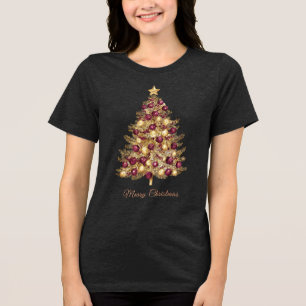 En Tri-matière T-shirt femme Gold Burgundy Christmas Tree