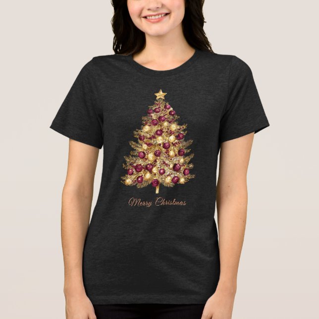 En Tri-matière T-shirt femme Gold Burgundy Christmas Tree (Recto)