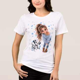 En Tri-matière T-shirt Fille Chibi Mignonne & Chien