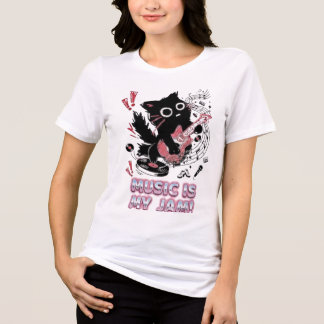 En Tri-matière T-shirt Fun Chat Noir Guitare Électrique
