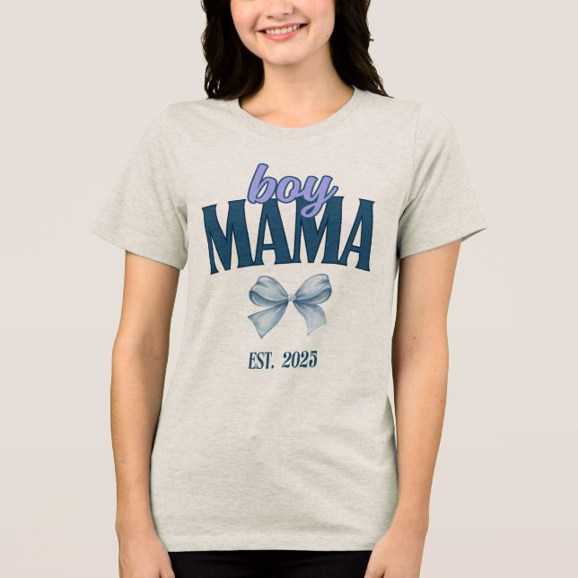 En Tri-matière T-shirt Garçon Mama Personnalisé Est Date Nouvelle (Recto)