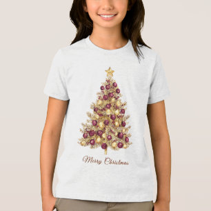 En Tri-matière T-shirt Gold Burgundy Christmas Tree