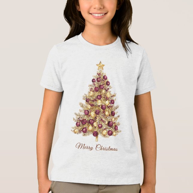 En Tri-matière T-shirt Gold Burgundy Christmas Tree (Recto)