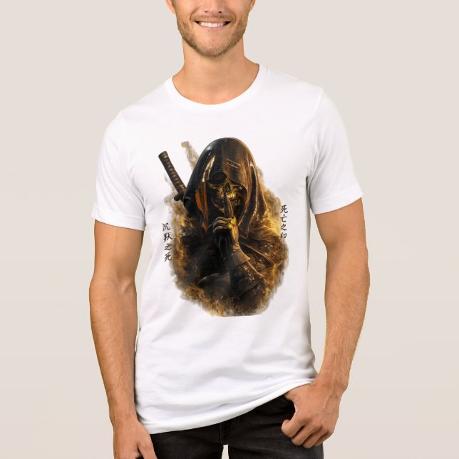 En Tri-matière T-Shirt Graphique Assassin Crâne de Samouraï Doré (Recto)