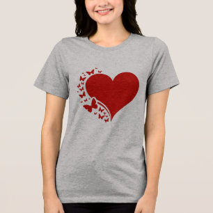 En Tri-matière T-Shirt Graphique Cœur Rouge Romantique avec Papil