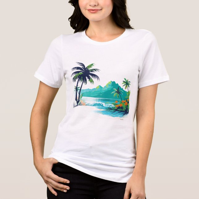 En Tri-matière T-shirt graphique de plage d'île tropicale (Recto)