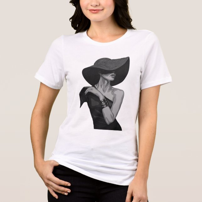 En Tri-matière T-Shirt Graphique Élégante Dame | Mode  (Recto)