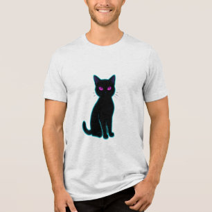 En Tri-matière T-Shirt Graphique Minimaliste Chat Noir