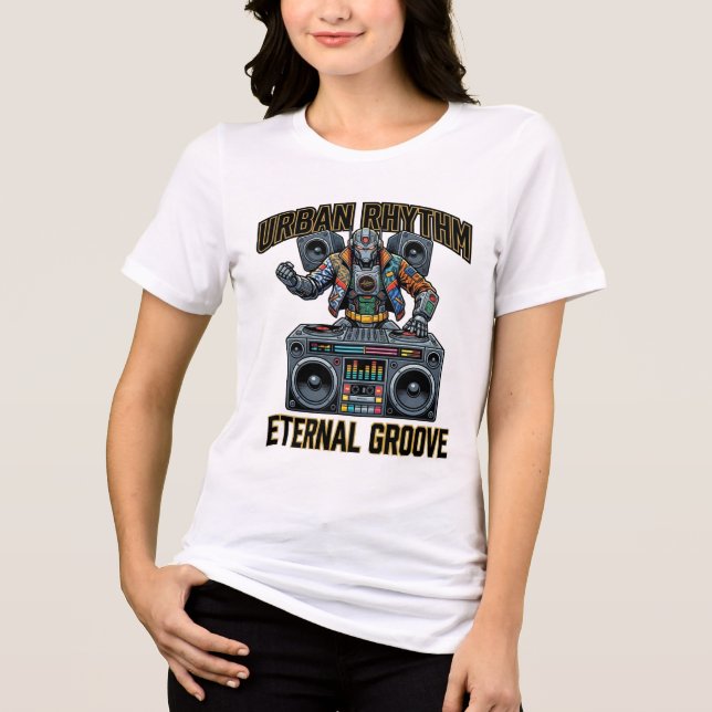 En Tri-matière T-Shirt Graphique Robot DJ Rythme Urbain Éternel (Recto)