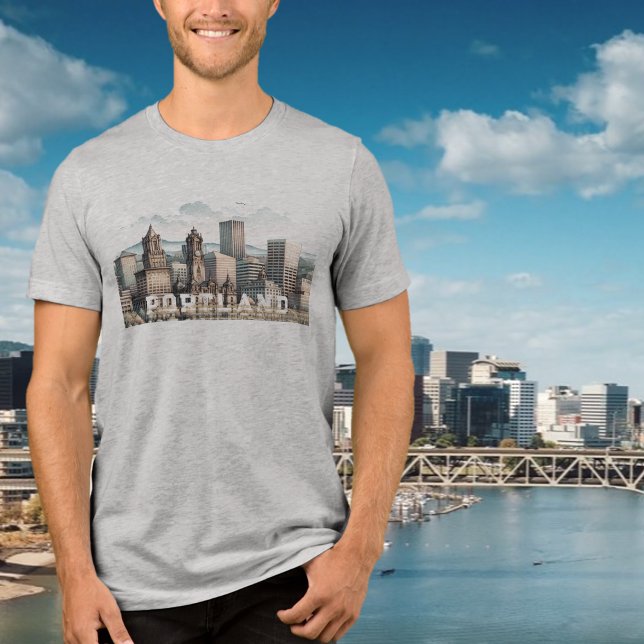En Tri-matière T-shirt graphique Skyline Portland (Créateur téléchargé)