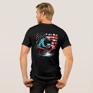 En Tri-matière T-shirt homme Patriot USA Flag Welder Striking An