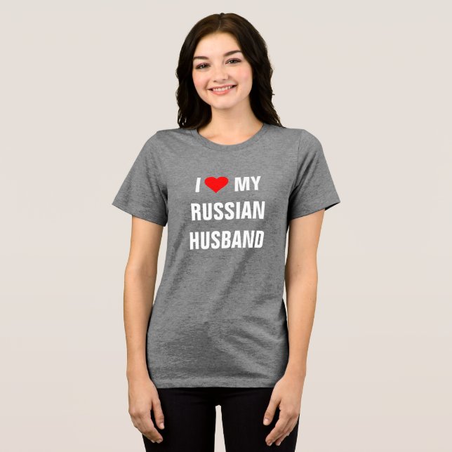En Tri-matière T-Shirt "J'aime mon mari russe" (Recto plein)