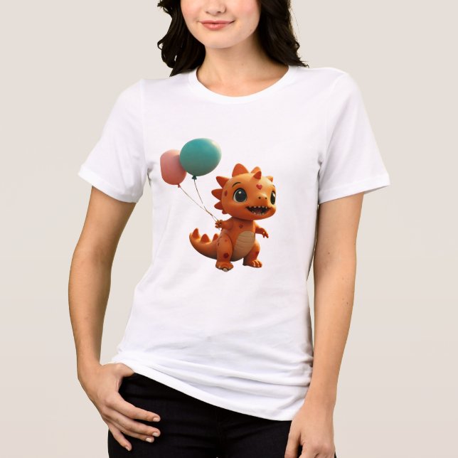 En Tri-matière T-shirt Kawaii Dinosaur - Dino mignon avec coeur (Recto)