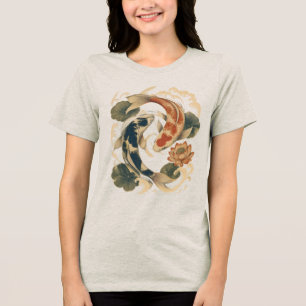 En Tri-matière T-Shirt Koi & Lotus Inspiré de la Nature Japonaise