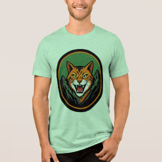 En Tri-matière T-Shirt Logo de Chat Féroce Mascotte