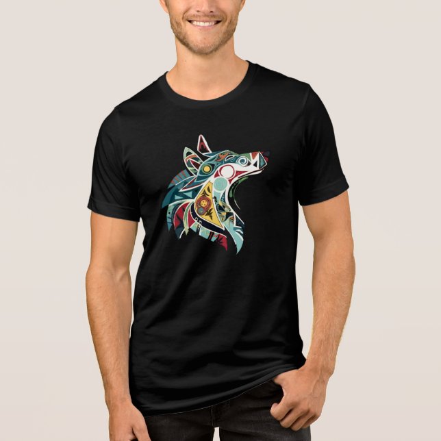 En Tri-matière T-Shirt Loup Aztèque Esprit Tribal (Recto)