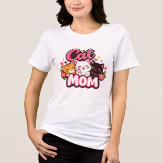 En Tri-matière T-shirt maman chat tendance | Chemise de chats col