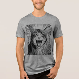 En Tri-matière T-Shirt Manga Style Chat Furieux Rugissant