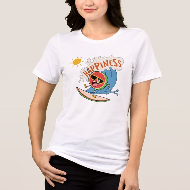 En Tri-matière T-shirt Melon Bonheur – Fun Surf & Été (Recto)