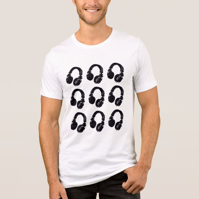 En Tri-matière T-shirt noir blanc cool pour un DJ (Recto)
