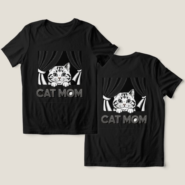 En Tri-matière T-shirt noir maman chat (Design Recto & Verso)