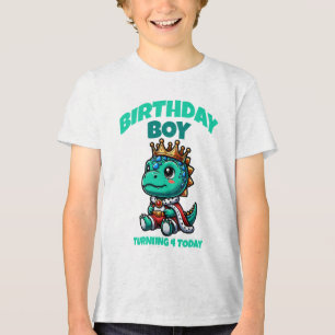 En Tri-matière T-shirt personnalisé Dinosaur "B-Day Boy" qui a 4