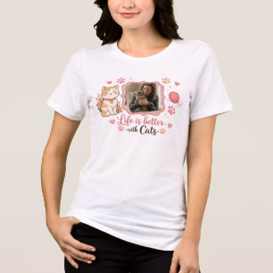 En Tri-matière T-Shirt Personnalisé pour Maman de Chat avec Photo