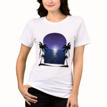 T-Shirt Plage de Nuit – Reflet de Palmier au Clair