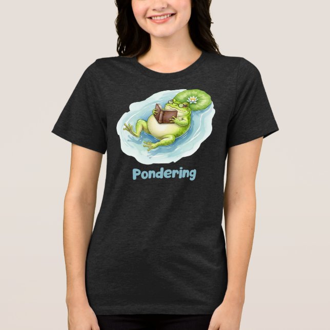 En Tri-matière T-shirt Pondering Frog Reading Book (Recto)
