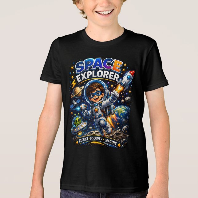En Tri-matière T-shirt pour enfants sur l'espace | Explorateur de (Recto)