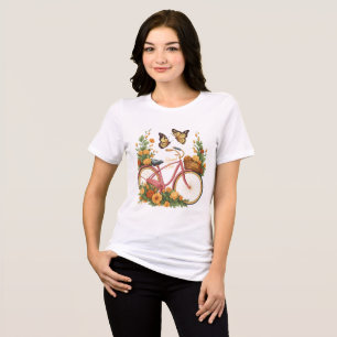 En Tri-matière T-Shirt pour femmes avec vélo vintage et fleurs